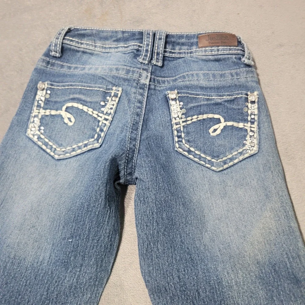 Justice Premium Jeans Girls 7 Blue Simply Low Bootcut Rhinestone Embellished Y2K